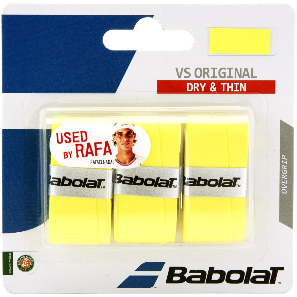 Yellow 0.43mm Babolat VS Grip Original Tennis Racket Overgrips Pack of 3