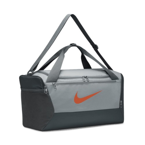 Nike Brasilia 95 Training Duffel Bag Grey Orange The Nike Brasilia Duffel Bag keeps all your training gear at hand. A side compartment stores shoes separately while inside and outside pockets
