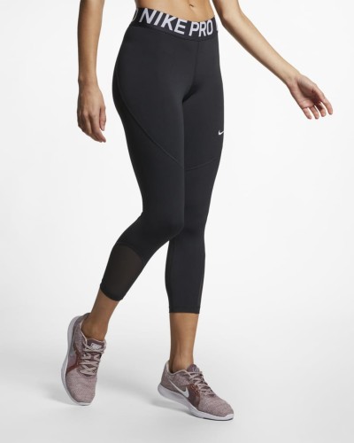 Nike Pro Crop Leggings Black / White The Nike Pro Leggings feature a wide  waistband for support and mesh panels on the lower legs to help keep things  cool when your workout