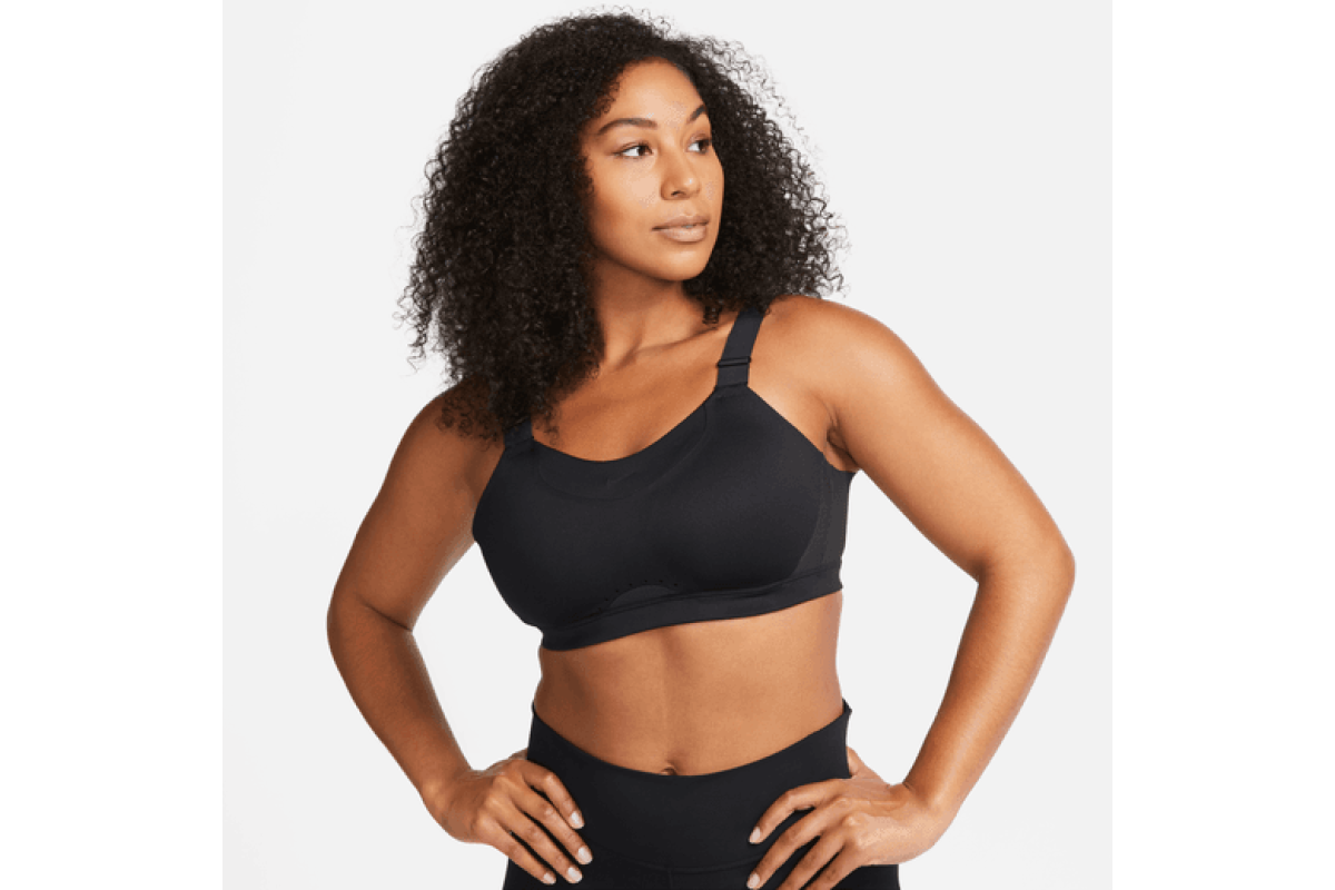 Nike Alpha High-Support Padded Adjustable Sports Bra Black This bra gives  you our highest level of support with a compressive feel and minimal bounce  for a secure fit. Engineered foam pads provide