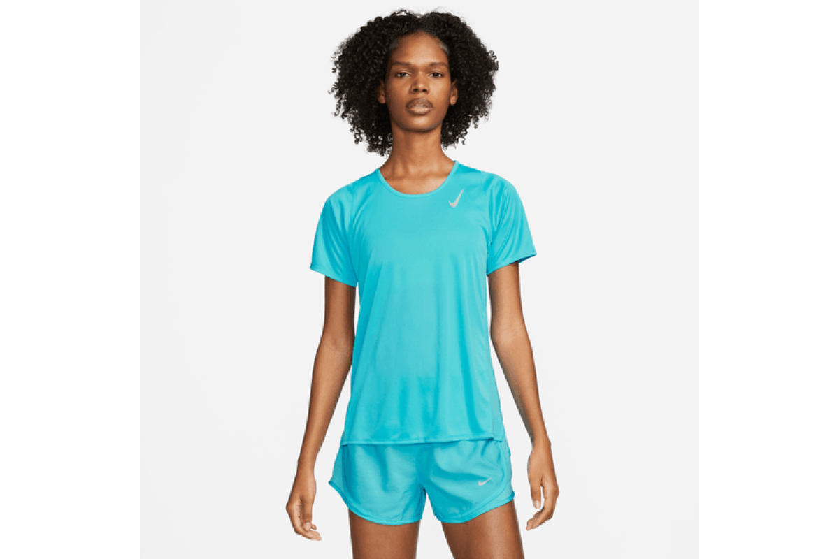 Nike Dri FIT Race Running Top Blue Lightweight fabric and a streamlined design keep you speeding for the finish line in the Nike Dri FIT Race Top. Mesh in key areas helps keep you