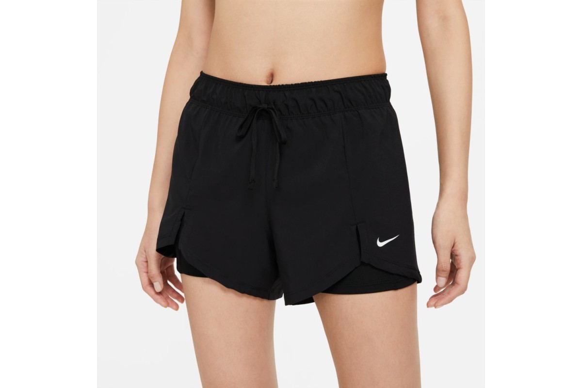 Nike Flex Essential 2-in-1 Shorts Black / Black / White The Nike Flex  Essential 2-in-1 Shorts have a tight, stretchy base layer underneath a  loose, woven outer layer. They give you plenty