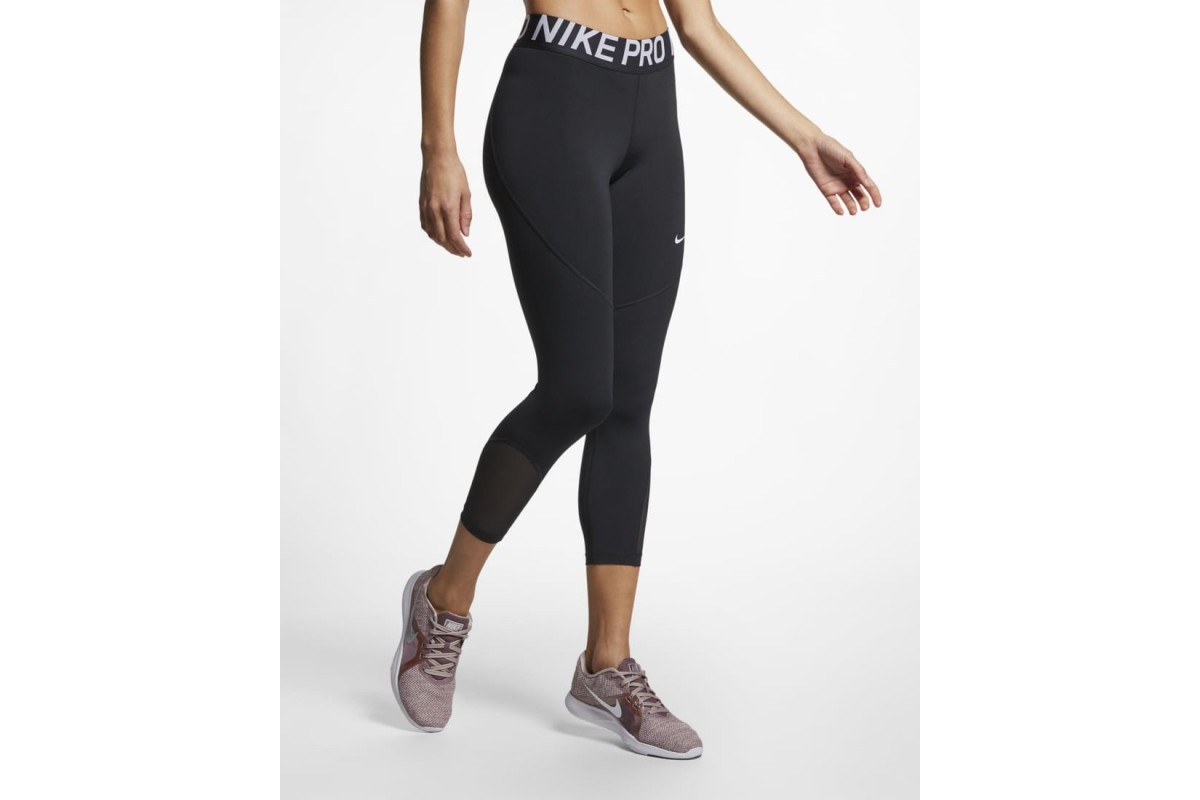 Nike Pro Crop Leggings Black The Nike Pro Leggings feature a wide waistband for support mesh panels on the lower legs to help things cool when your workout