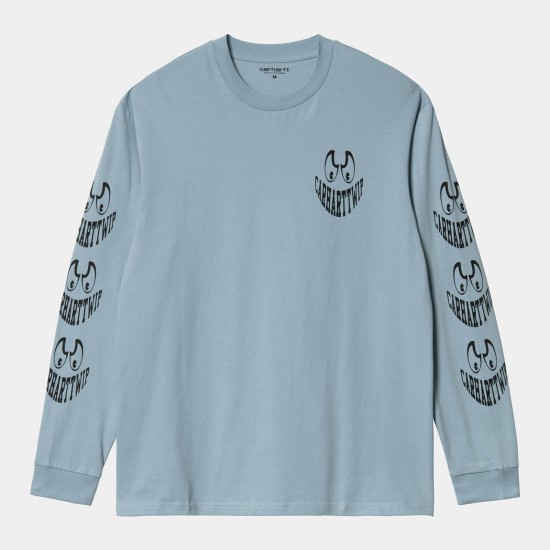 Carhartt WIP Grin Long Sleeved T-Shirt Frosted Blue / Black