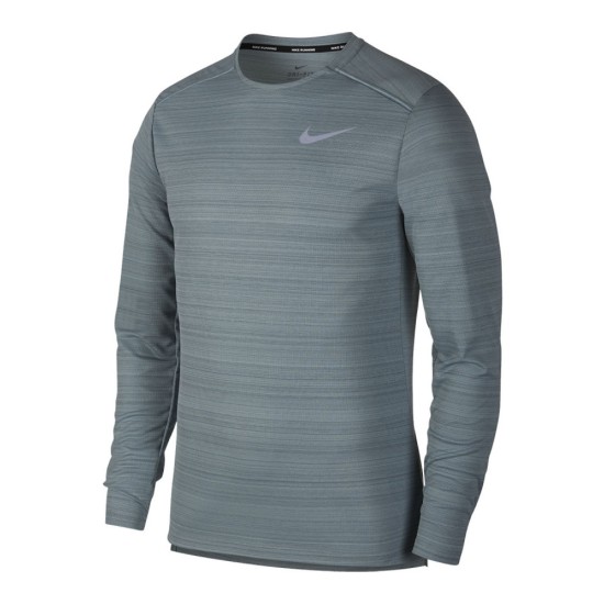 Nike Dri-FIT Miler Long Sleeve Running Green Grey