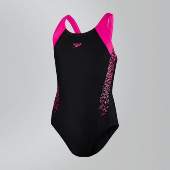 Speedo Boom Splice Muscleback Swimsuit Black Pink