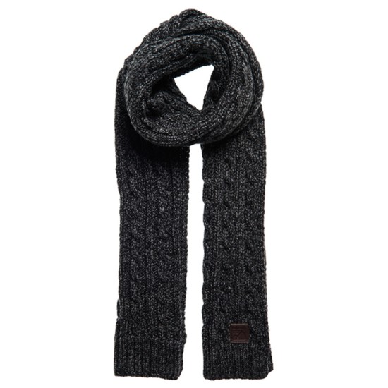Superdry Trawler Cable Knit Scarf Charcoal Black