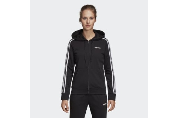 Adidas Essentials 3 Stripe Womens Zip Hoodie Black