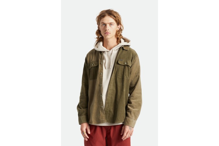 Brixton Bowery Cord Flannel Shirt Olive