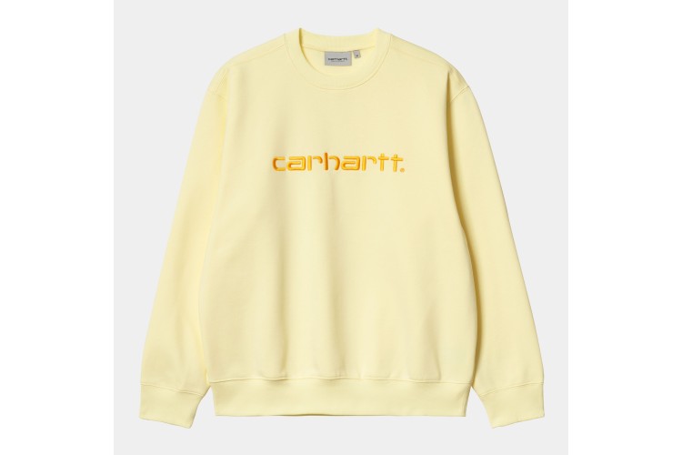 Carhartt WIP Embroidered Crew Sweatshirt Soft Yellow / Popsicle