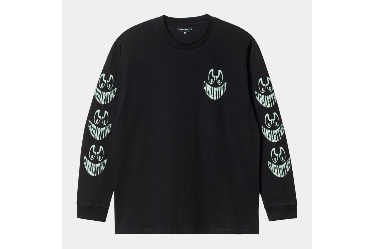 Carhartt WIP Grin Long Sleeved T-Shirt Black / Pale Spearmint