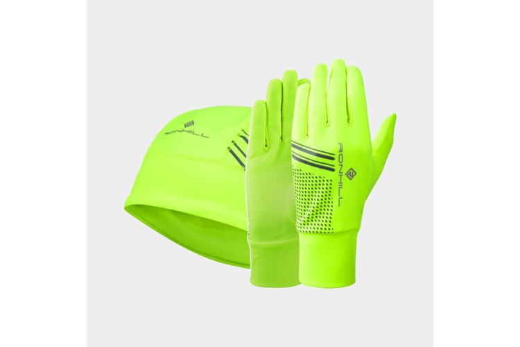 Ron Hill Beanie & Gloves Set Fluro Yellow