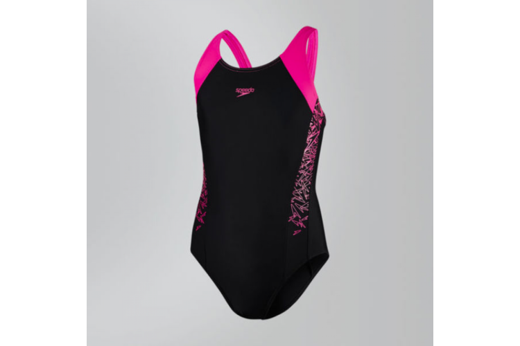 Speedo Boom Splice Muscleback Swimsuit Black Pink